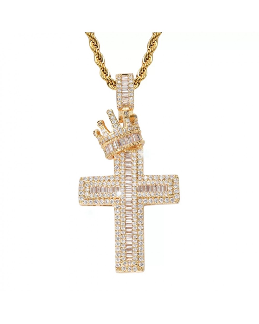 Pandantiv cruce cu coroană încrustată cu cristale semiprețioase