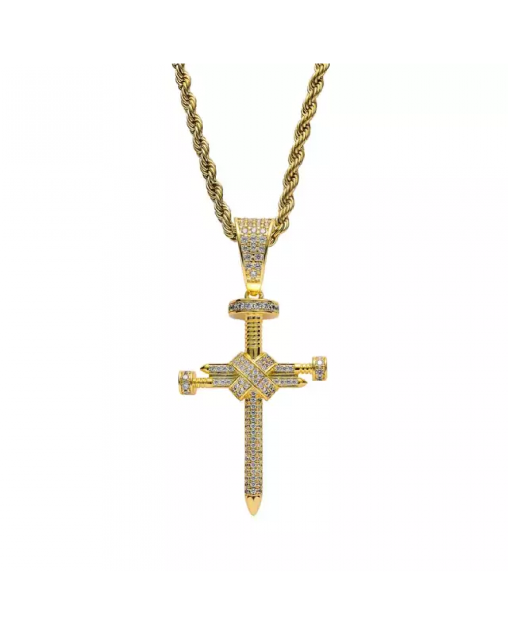 Pandantiv cruce formată din trei cuie încrustată cu cristale semiprețioase